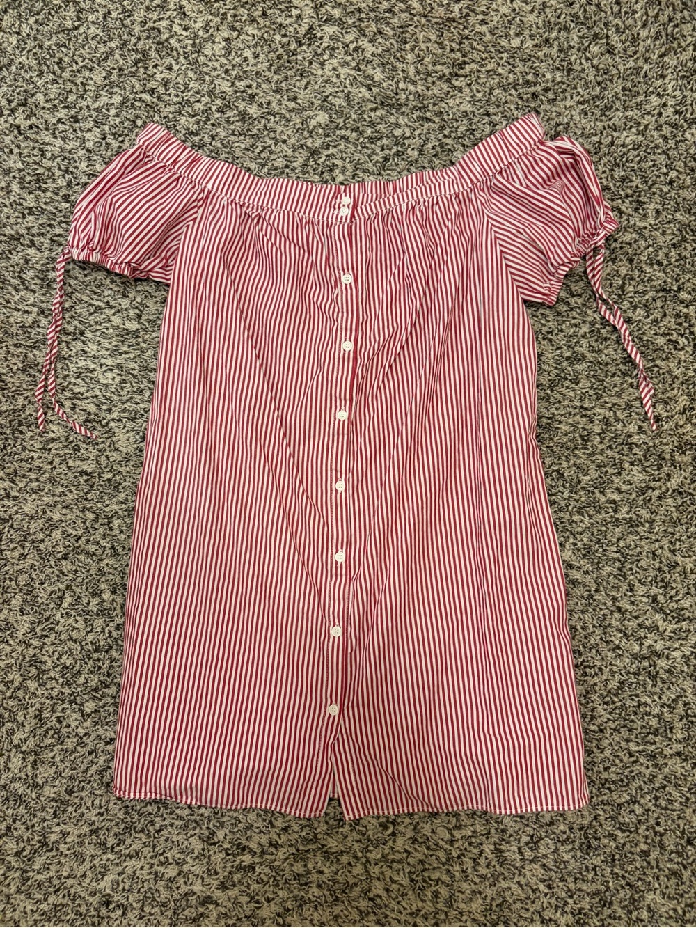 Forever 21 Red and White Striped Off-Shoulder Button-Down Dress lol lol